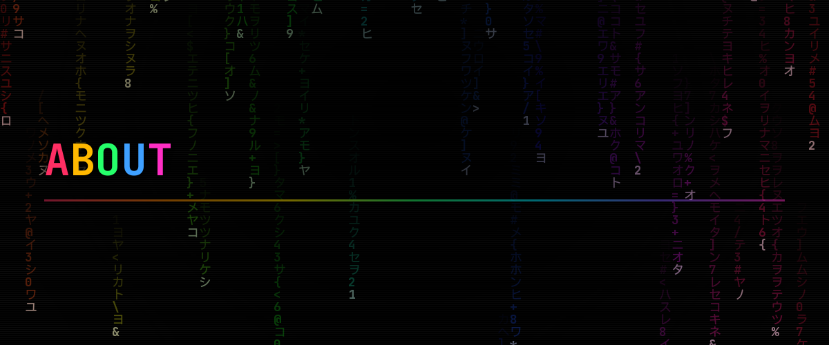 RAINBOW MATRIX cover — the page title in rainbow monospace over falling matrix rain on black