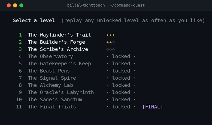 The level map — cleared levels with stars, the next one unlocked, the rest locked