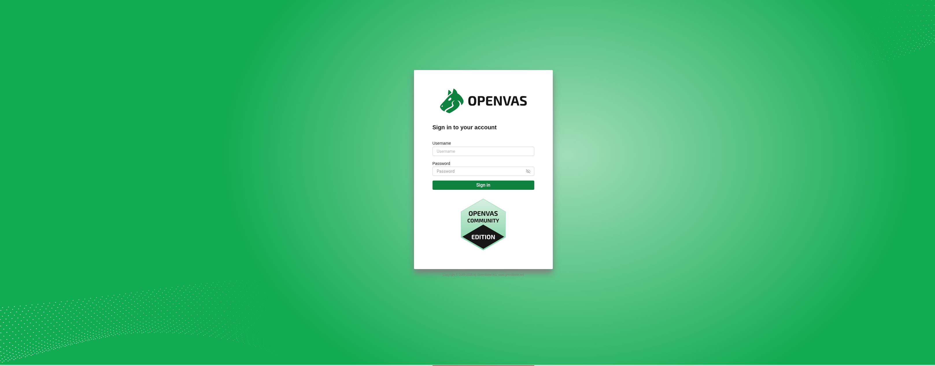 The OpenVAS/Greenbone login page now served over HTTPS through the reverse proxy at its own subdomain