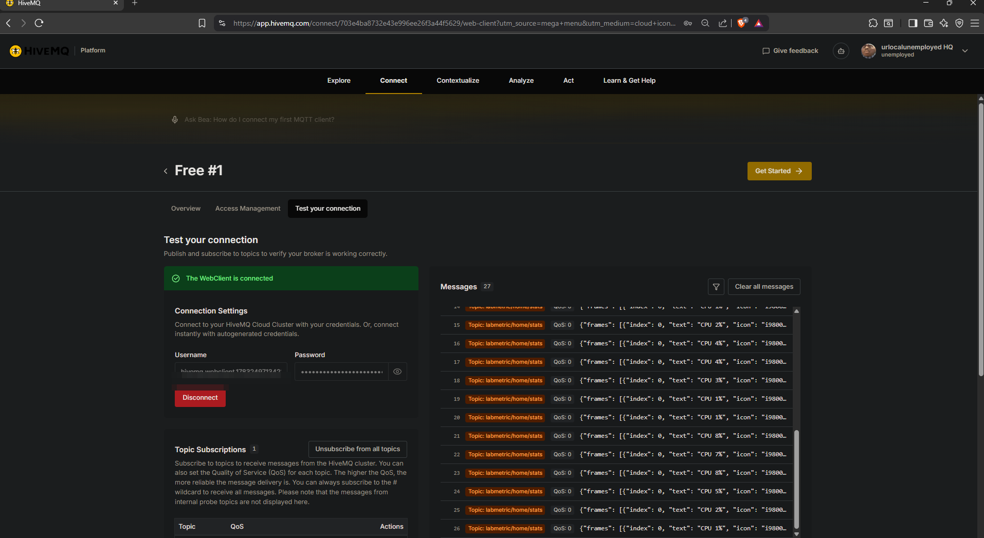 The HiveMQ broker from part 1 — still carrying the stat frames this build rides on