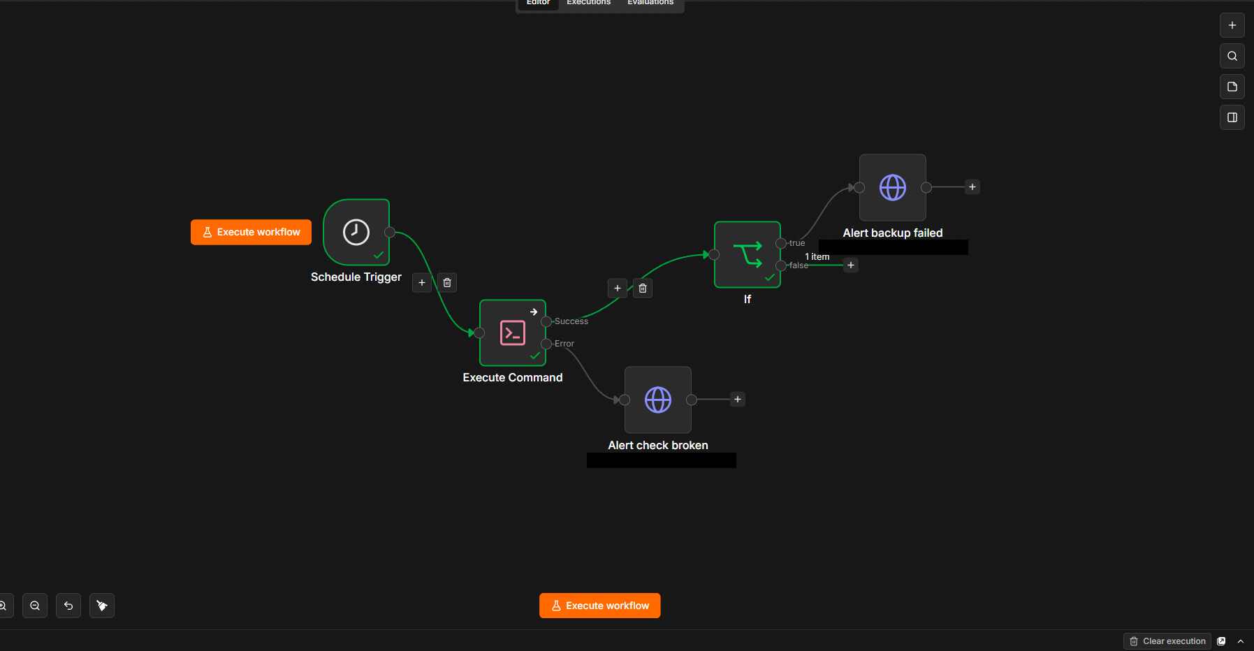 The completed four-node workflow on the n8n canvas