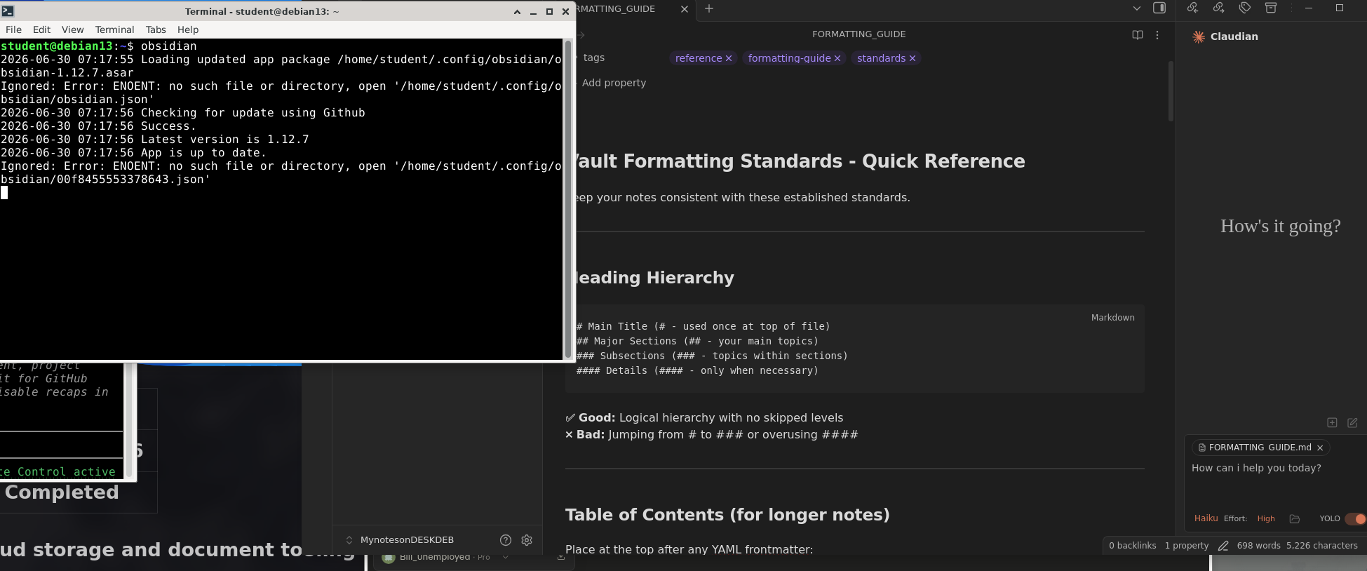 Obsidian vault with Claude API integration active