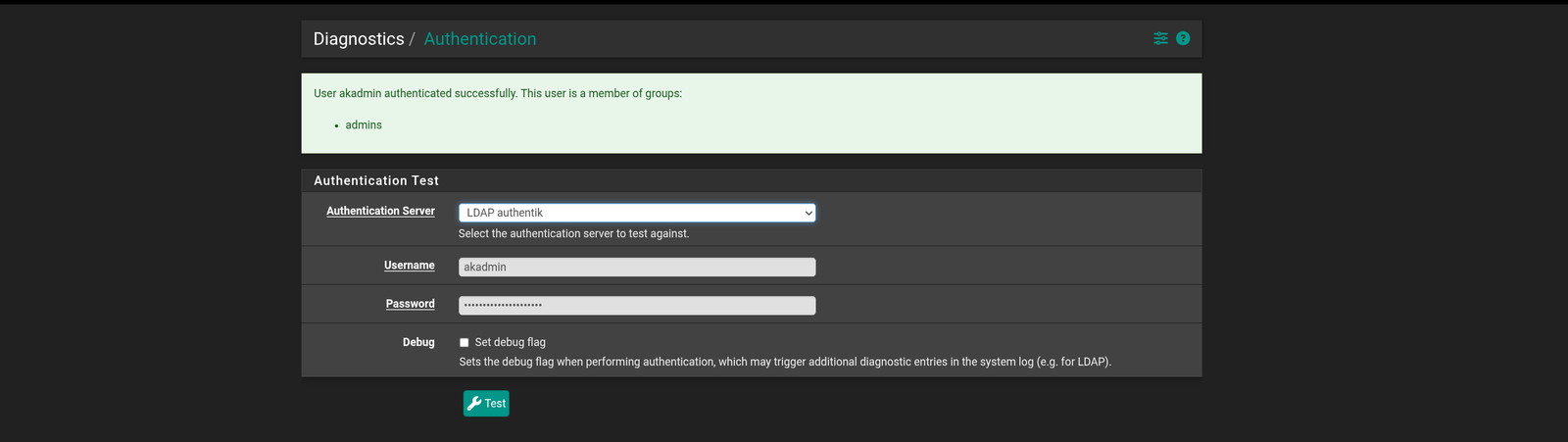 Groups now resolving — the admins group comes through