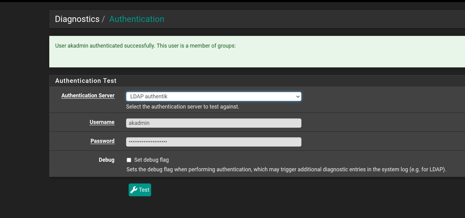Authentication succeeds — but the group list is empty